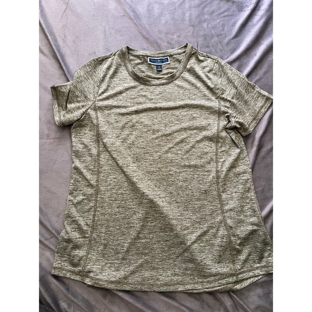 Karen Scott Sport Womens Short‎ Sleeve Performance Tee Olive Green Heathered M